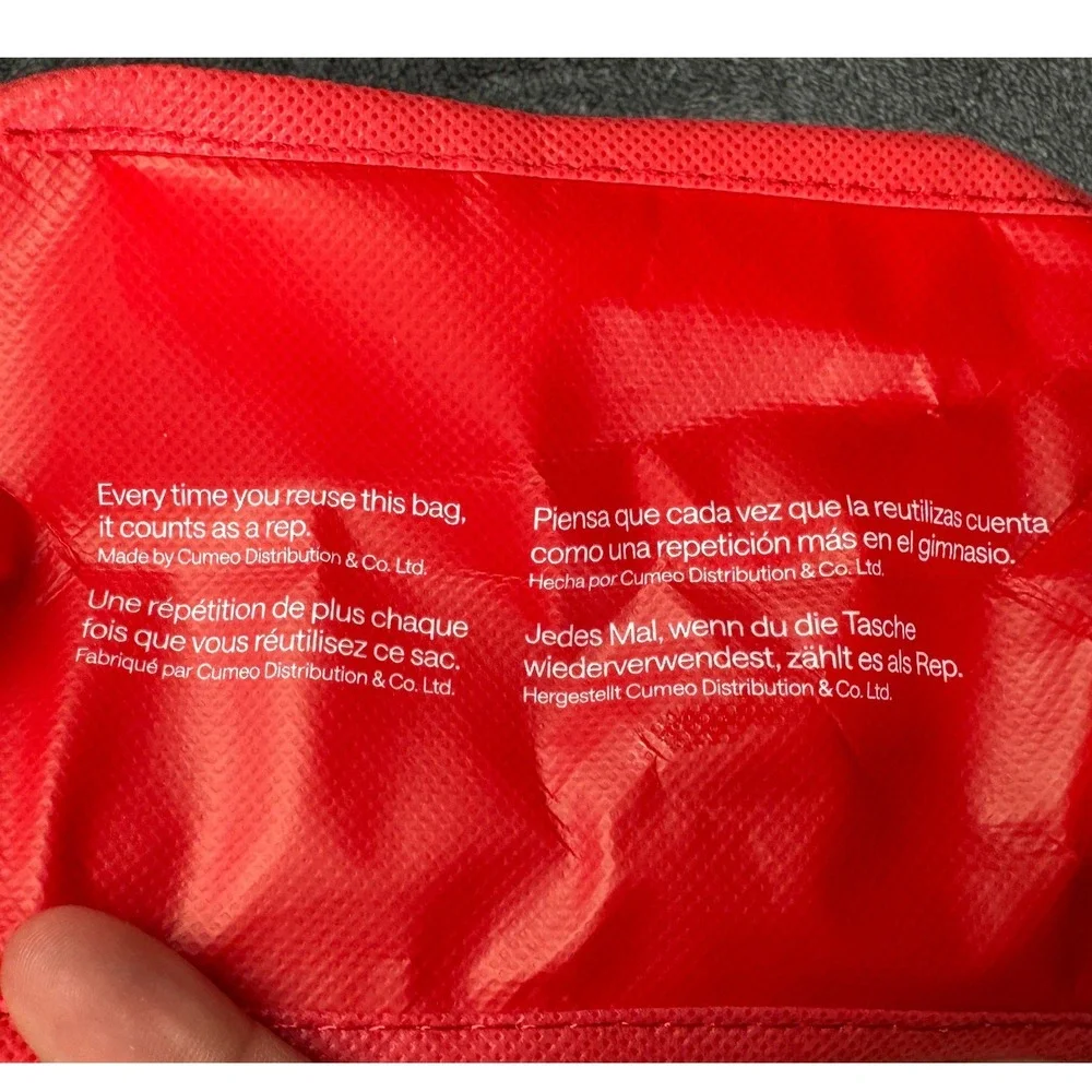 Lululemon Reusable Small Tote Bag Red White Logo Print Snap Closure Shopper